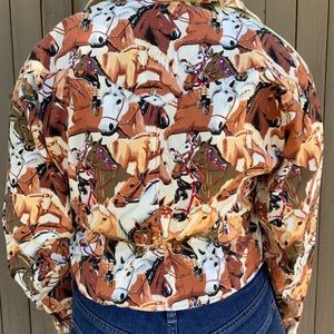 Roped Horses on Tan Ladies Button Shirt